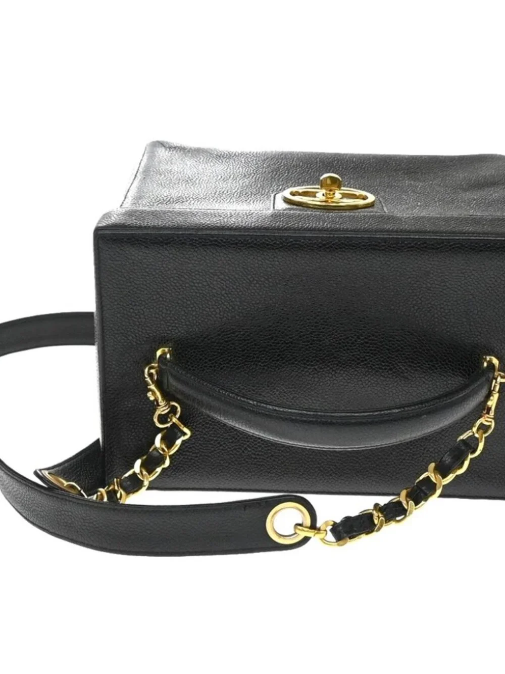 CHANEL CC Logo 2Way Vanity Bag Box Grained Calfskin Leather BK Vintage